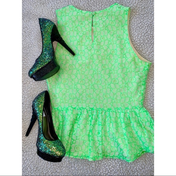 MM Couture | Green Lace Halter Peplum Top - Picture 3 of 3